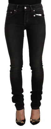 GF Ferre Black Washed Mid Waist Cotton Skinny Slim Fit Jeans -   -  GF Ferre.